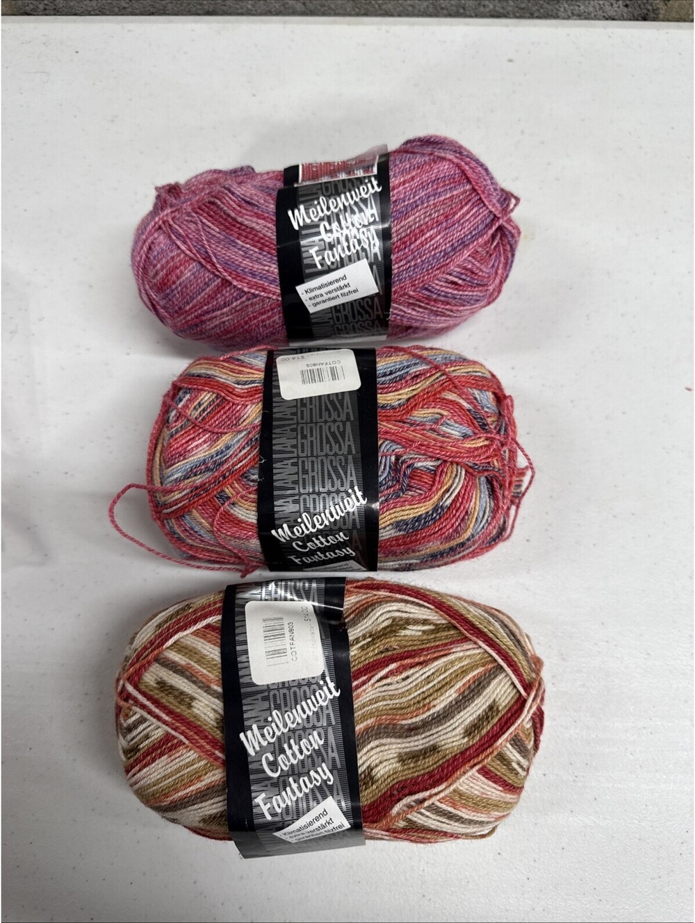 Lana Grossa Meilenweit Cotton Fantasy Yarn Mixed Color  3 Skein Lot